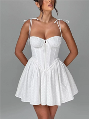 Solid Tie Up Corset A-line Mini Dress