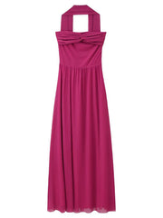 Mesh Scarf Strapless Long Dress