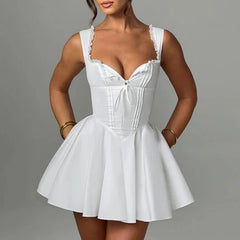 Square Neck Corset Lace Trim A-Line Mini Dress