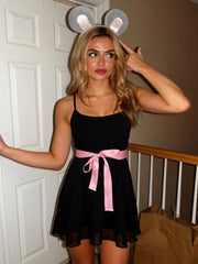 Black Cami Pink Ribbon Tie Mini Dress