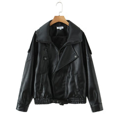 Black leather jacket on a wooden hanger