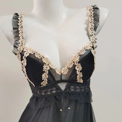 Floral Lace Mesh Embroidery Mini Nightgown