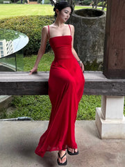 Red Strap Mesh Patchwork Maxi Dress