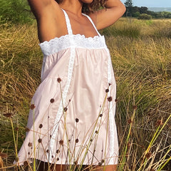 Babydoll Lace Trim Strap Mini Dress
