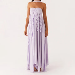 Women's ruffle trim sleeveless A-line long dress 

