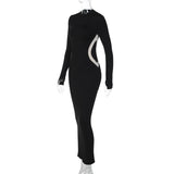 Black Long Sleeve Contrast Strap Maxi Dress