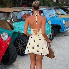 Cowl Neck Polka Dot Halter Mini Dress
