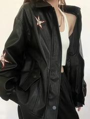 Star Patchwork Pu Leather Jacket - Free From Label