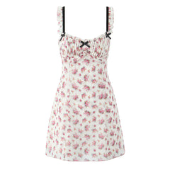 Floral Print Hollow Out Backless A-line Sling Mini Dress