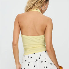 Halter Neck  Eyelet Detail Asymmetrical Hem Tank Top