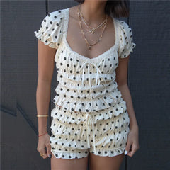 Ruched Short-Sleeve Tops And Bloomer Shorts Set
