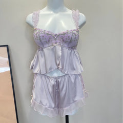 Purple Satin Sling Top with Shorts Sleepwear Set