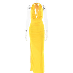 Satin Deep Neck Drape Maxi Dress