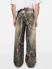 Gradient Wash Rivet Accent Wide Leg Jeans