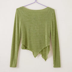 Green Long Sleeve Irregular Hem Boat Neck Top