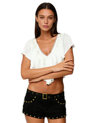 Ruffled V-Neck Crop Top