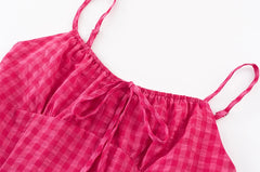 Pink Plaid Tie Up Babydoll Mini Dress