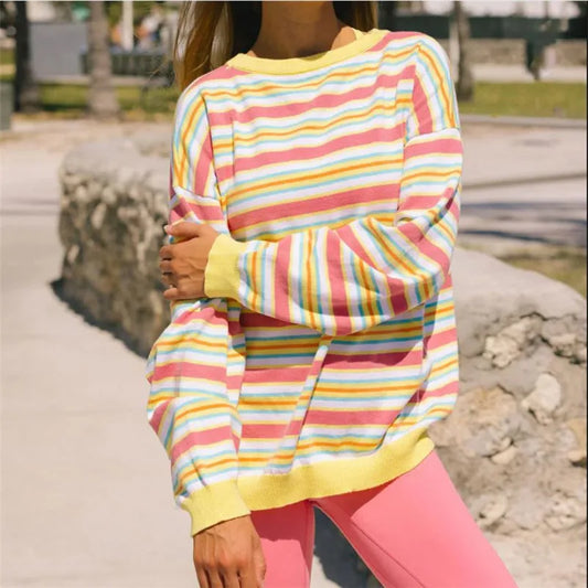 Multi-Color Striped Knit Pullover Top