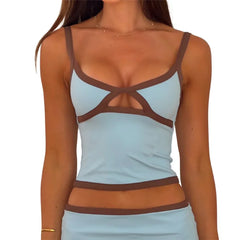 Spaghetti Strap Contrast Trim Cutout Top