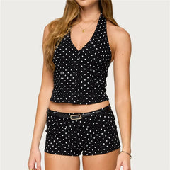Polka Dot Halter Crop Top and Shorts Set