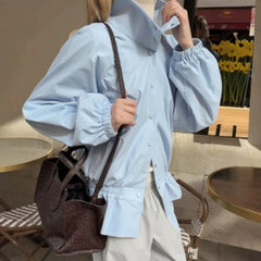 TARUXY 2026 Autumn Women's American Style Windbreaker Jacket Stand Collar Button Waist-Cinching Ruffle Slim Fashion Street Coat