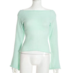 Long Sleeve Knitted Wrap Tie Up Multi Way Top
