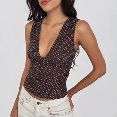 Polka Dot Sleeveless V-Neck Tank Top
