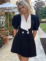 Puff Sleeve Large Collar Back Bow Blazer Mini Dress - Free From Label