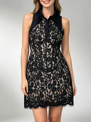 Lace Sleeveless Button Up Mini Dress