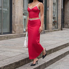 Polka Dot  Spaghetti Strap Top And Maxi Skirt Set
