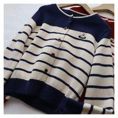 Striped Knitted Embroidered Cardigan