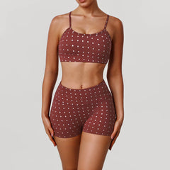 Polka Dot Yoga Sports Bra And High Waist Legging And Shorts Set