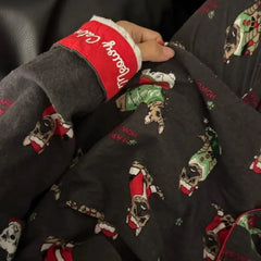 Cartoon Print Sleepwear Top And Pants Cotton Loungewear Set