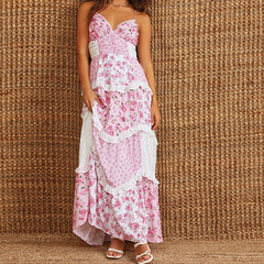 Floral Printed Patchwork Maxi Dress