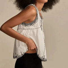 White Embroidered Sleeveless Tank Top