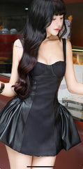 Black Pu Leather Patchwork Mini Dress
