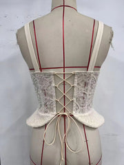 White Lace Peplum Tie Up Corset