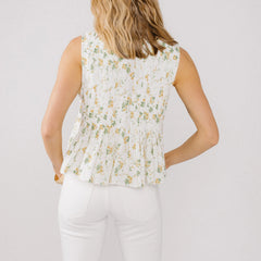 Pleated Floral Print Tie-Up Top
