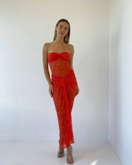 Orange Sheer Lace Draped Tube Maxi Dress - Free From Label