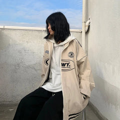 Zipper Letter Print Bomber Jacket - Free From Label