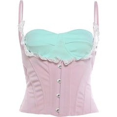 Pink Hook Blue Bustier Corset Strap Top