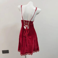 Red Velvet Bandage Lace Mini Nightdress