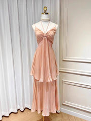 Pleated Tiered Ruffles Strapped Midi Dress