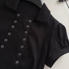 Black Short Sleeve Buttoned Shirt And Short Skirt Set