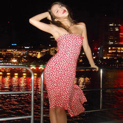 Strapless Heart Print Midi Dress - Free From Label