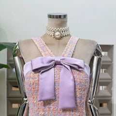 Tweed Bow Detail Halter Mini Dress