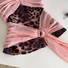 Leopard Print Pink Draped Corset Top