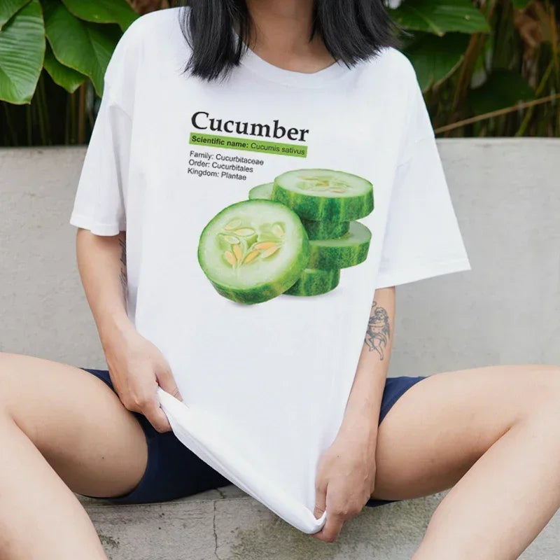 Short Sleeve Vegetable Cucumber Graphic Oversized T-Shirt