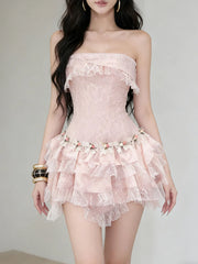Ruffle Frill Hem Strapless Mini Dress