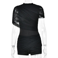 Draped Mesh Cape Sleeve Playsuit